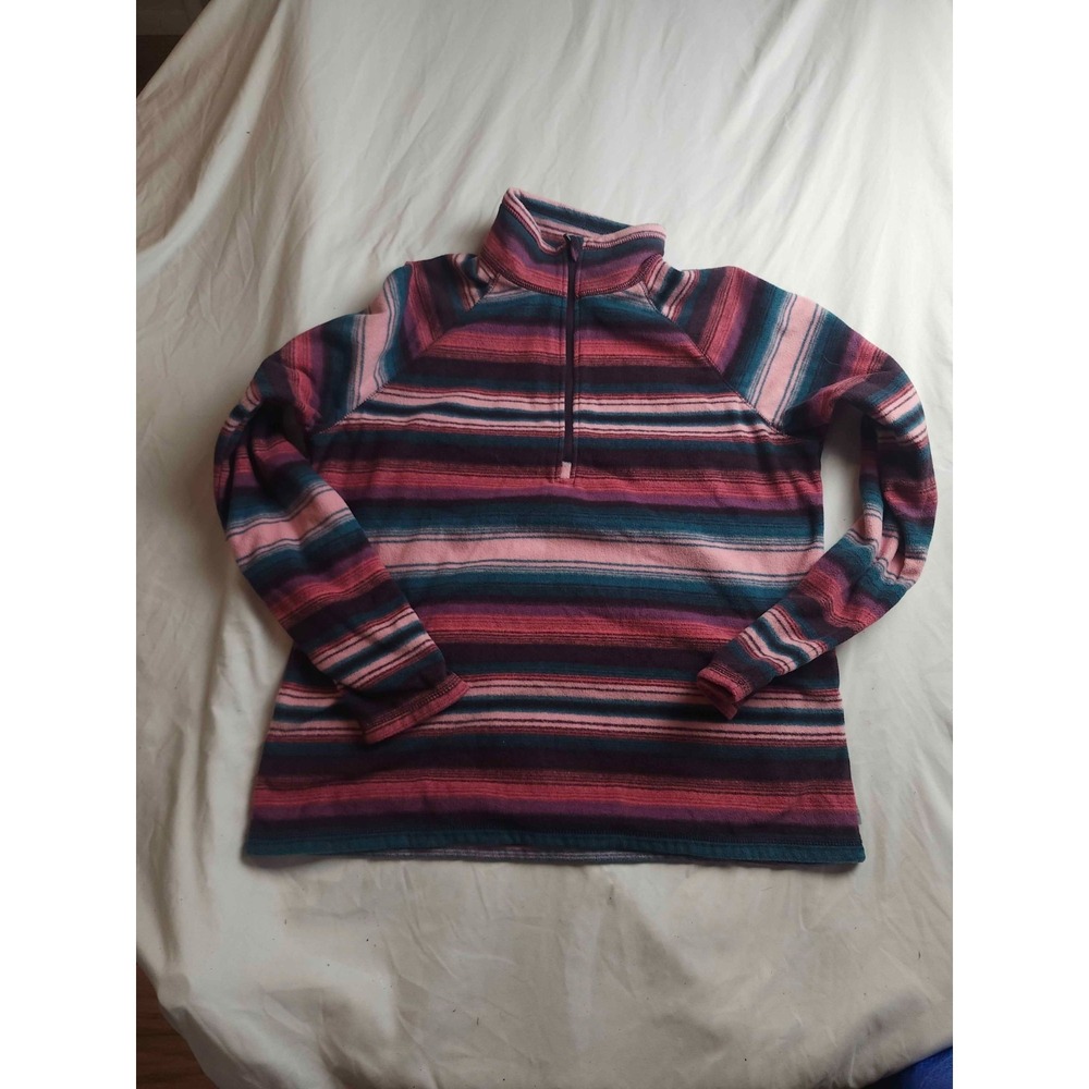 Eddie Bauer‎ Pullover Womens Large Pink Striped Fleece Quarter Zip Mock Neck